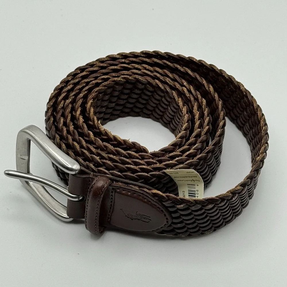 Polo Ralph Lauren Braided Woven Leather Belt Brown Size 54 MSRP $95 Vachetta